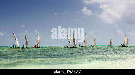 Scenes at a Dhow race near the village of Jambiani on the coast of Zanzibar , Tanzania, East Africa Stock Photo