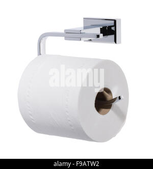 Toilet roll and chrome holder. Stock Photo