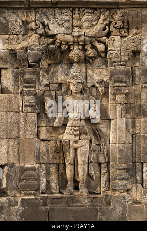relief at the buddhist Candi Sewu temple,  part of the 9th-century Hindu temple compound Candi Prambanan in Central Java, Indone Stock Photo