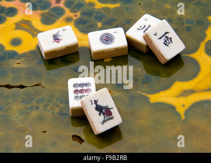 Mahjong tiles on a jasper background Stock Photo