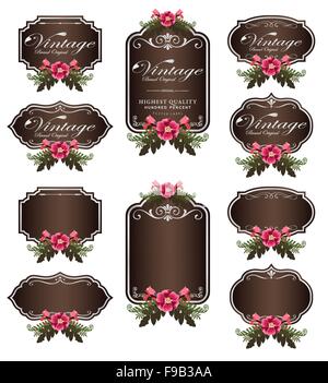 brow luxury invitation flower labels and blank labels Stock Vector