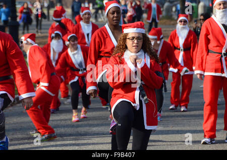 santa run 5k prospect park brooklyn 2015 Stock Photo