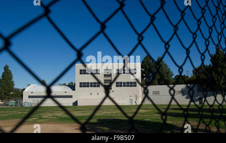 (151215) -- LOS ANGELES, Dec. 15, 2015 (Xinhua) -- The Belmont High School remain closed, in Los Angeles, the United States, on Dec. 15, 2015. All Los Angeles Unified School District (LAUSD) schools will stay closed today in response to a reported bomb threat, Schools Superintendent Ramon Cortines said. Police said the threat was called in to a School Board member. The threat is involving backpacks and packages left at campuses. The closures applied to all LAUSD campuses, around 900 of them. Los Angeles Unified School District is the second-largest school district in United States, which has m Stock Photo