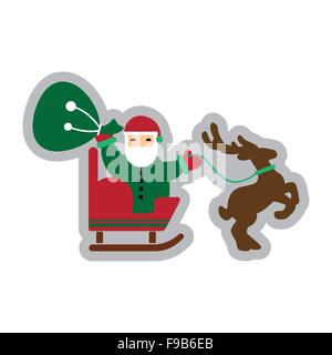 flat icon with long shadow Santa Claus in sleigh reindeer Stock Vector