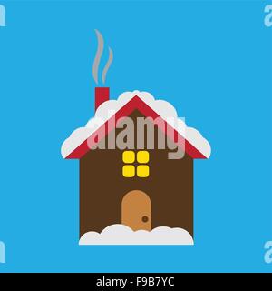 flat icon with long shadow House under snow Stock Vector