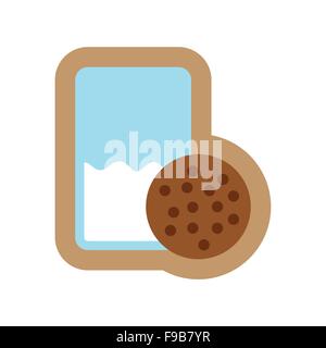flat icon on white background glass milk and cookies Stock Vector