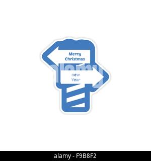 paper sticker on white background Christmas New Year signpost Stock Vector