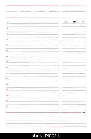 Real blank notebook sheet, lined paper page background Stock Photo
