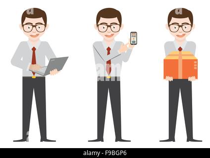 Business man present and delivery charectors design set Stock Vector