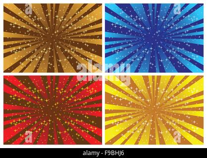 Abstract vector backgrounds with rays and stars in various colors. Stock Vector