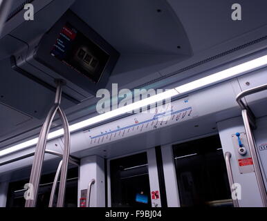 AJAXNETPHOTO. 2015. ROME, ITALY. - METRO MAP - DESTINATION LINE MAP AND ELECTRONIC LCD NEXT STATION DISPLAY DEVICE IN A ROME UNDERGROUND PASSENGER CARRIAGE. PHOTO:JONATHAN EASTLAND/AJAX REF:GX151012 75872 Stock Photo