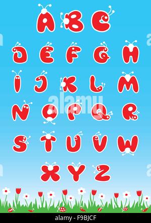 Latin alphabet stylized as bugs, for children preschool education. Vector illustration. Stock Vector