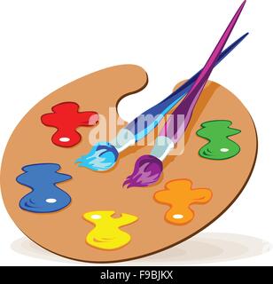 Vector color illustration of paintbrushes and a palette with basic colors. Stock Vector