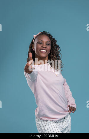 Happy Young Smiling African Woman Thumbs Up Stock Photo