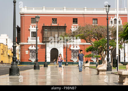 View of main square (Plaza de Armas) and colonial-style building in Trujillo city Peru Stock Photo