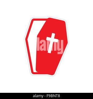 Sticker open coffin Halloween theme on a white background Stock Vector