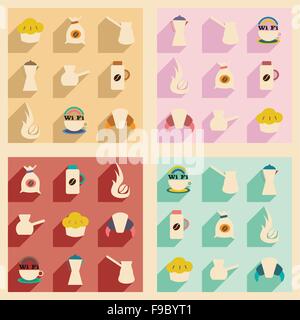 Flat with shadow concept and mobile application coffee Stock Vector