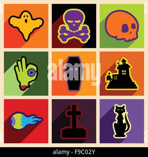 Flat with shadow concept and mobile application halloween icons Stock Vector