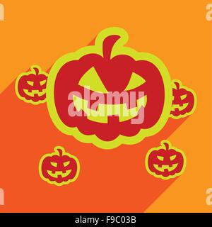 Flat with shadow icon and mobile application pumpkins Halloween Stock Vector