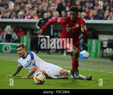 Munich, Germany. 15th Dec, 2015. Kingsley Coman (R) of Bayern Munich drives the ball during the German Cup (DFB Pokal) third round match against Darmstadt in Munich, Germany, Dec. 15, 2015. Bayern Munich won 1-0. © Philippe Ruiz/Xinhua/Alamy Live News Stock Photo