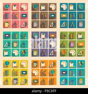 Flat with shadow concept and mobile application school supplies Stock Vector
