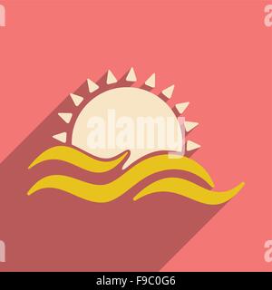Flat with shadow icon and mobile application sunset Stock Vector