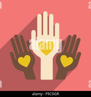 Flat with shadow icon and mobile application friendship of Peoples Stock Vector