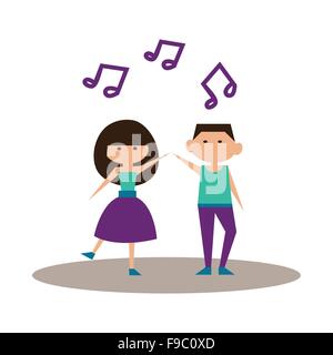 Flat with shadow icon and mobile application dancing Stock Vector