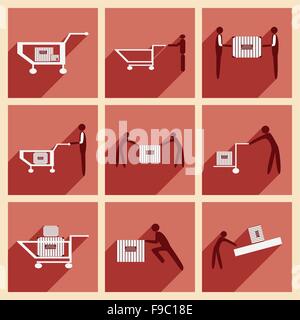Flat with shadow concept and mobile application delivery truck loaders Stock Vector