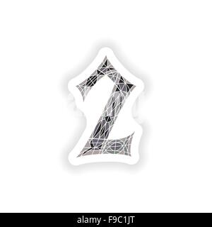 sticker Low poly number 2 in gray mosaic polygon Stock Vector
