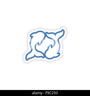 paper sticker on white background pair of whales Stock Vector