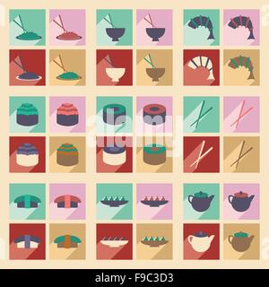 Flat with shadow concept and mobile application Japanese snacks Stock Vector