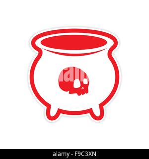 sticker witches cauldron with a skull on white background Stock Vector
