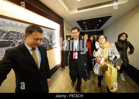 Wuzhen, China's Zhejiang Province. 15th Dec, 2015. Ma Huateng (2nd L), or Pony Ma, chairman of the Board and CEO of Tencent, arrives for the Second World Internet Conference in Wuzhen Town, east China's Zhejiang Province, Dec. 15, 2015. The Second World Internet Conference opened here on Wednesday. Credit:  Huang Zongzhi/Xinhua/Alamy Live News Stock Photo