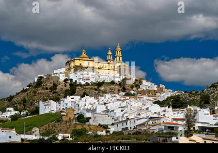 White Town, Pueblo Blanco, Olvera with the parish church of Our Lady, Cádiz province, Andalusia, Spain Stock Photo