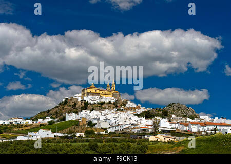 White Town, Pueblo Blanco, Olvera with the parish church of Our Lady, Cádiz province, Andalusia, Spain Stock Photo