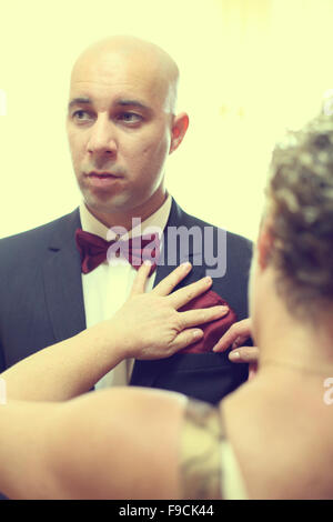 Handsome groom preparing for his wedding day Stock Photo