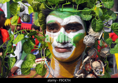 Dhaka, Bangladesh. 16th Dec, 2015. A Bangladeshi man with his face painted takes part in the celebration of Victory Day in Dhaka, Bangladesh, Dec. 16, 2015. Bangladesh celebrated its 44th Victory Day on Wednesday. Credit:  Shariful Islam/Xinhua/Alamy Live News Stock Photo