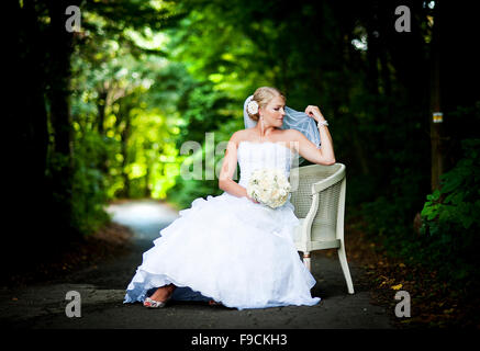 Bride and groom outdoor wedding portraits Stock Photo