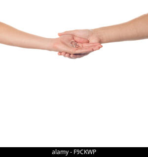 Isolated scene with weeding hands of spouses. Stock Photo
