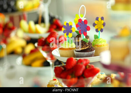 Delicious cakes on wedding table Stock Photo
