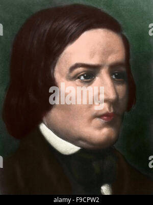 Robert Schumann (1810-1856). German composer. Portrait. Colored engraving. Stock Photo