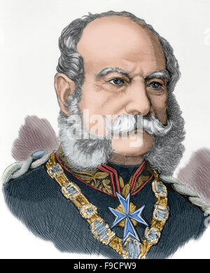 William I of Germany (1797-1888). King of Prussia (1861-1888) and First German Emperor (1871-1888). Portrait. Engraving at 'Historia Universal', 1881. Colored. Stock Photo