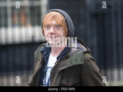 Rupert Grint, who plays Ron Weasley in the Harry Potter films,arrives at Downing street for George Osbourne's Christmas party Stock Photo