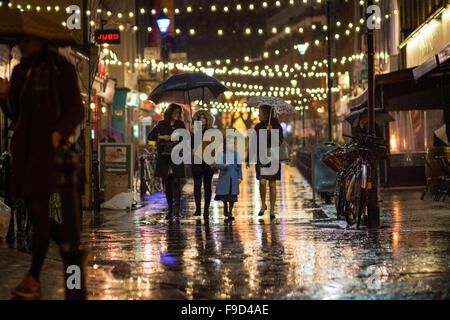 Christmas lights strung across road Exmouth Market Stock Photo