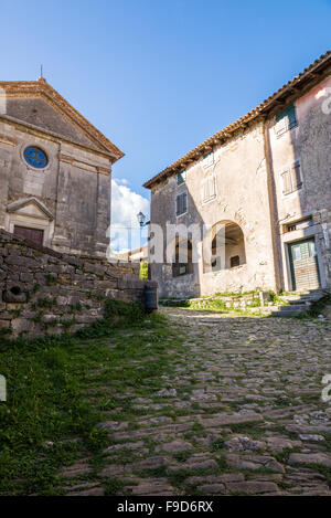 cobbled pavement and stone buildings in the old town Stock Photo