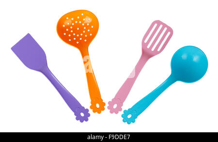 Set of toy kitchen utensils isolated on white background Stock Photo