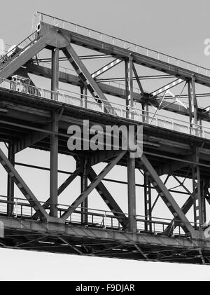 Steel truss bridge construction fragment with two levels of ...