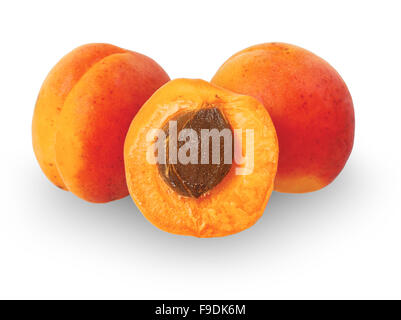 Three ripe apricots isolated on white background Stock Photo