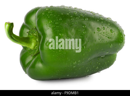 green bell pepper with water droplets isolated on white background Stock Photo